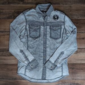 Affliction Black Premium Embroidered Long Sleeve Button Down Size Med In Silver